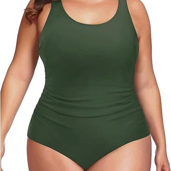 Daci Women Green Plus Size One Piece Swimsuit Athletic Tummy Control - Picture 1 of 5